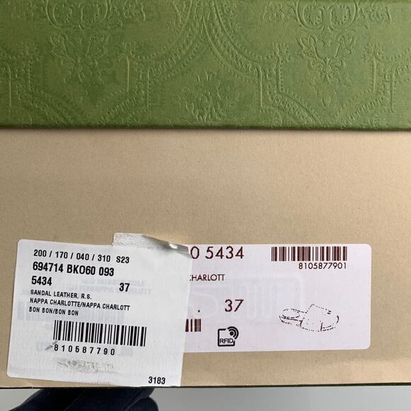 NIB Gucci Nappa Charlotte Logo Pink Leather Sandal Size 37 - Picture 12 of 13